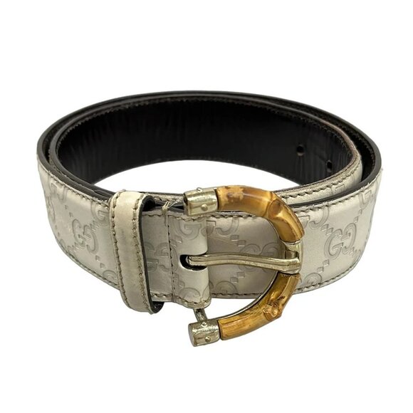 GUCCI Guccissima/Bamboo 170867 Cream Leather Hardware Wood - Belt
